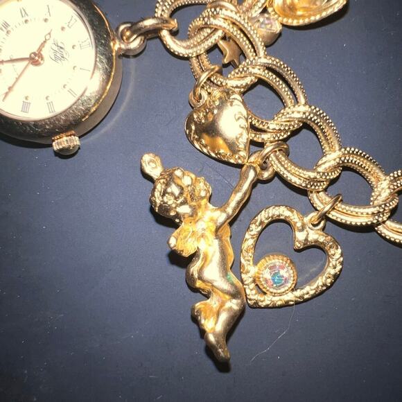 Vintage Kirks Folly Secret Of The Seven Angels Goldtone Charm Watch Bracelet SZ7 - Picture 9 of 16